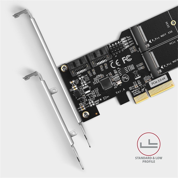 Axagon 2x SATA + 2x M.2 SATA bővítő kártya PCIe (PCES-SA4M2)