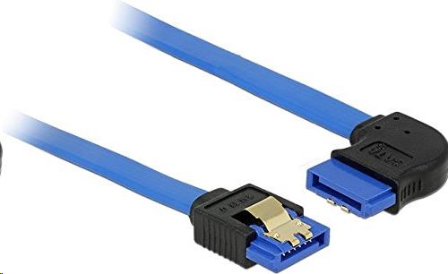 Delock 84990 SATA-kábel 6 Gb/s egyenes -> jobbra néző, fém rögzítő, kék, 30cm Delock 84990 SATA-kábel 6 Gb/s egyenes -> jobbra néző, fém rögzítő, kék, 30cm