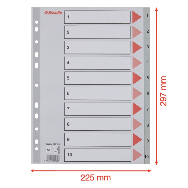 Esselte A4 1-10 műanyag regiszter