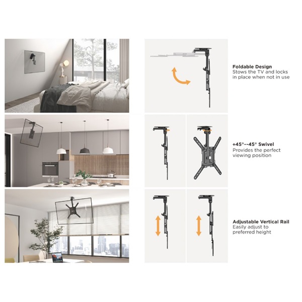 Equip  650375  23"-55"  dönthető  Max.: 20kg  TV Mennyezeti konzol fekete 