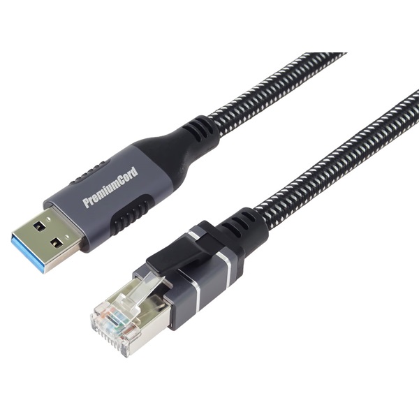 PremiumCord Kábel USB-A 3.2 - LAN RJ45, 10/100/1000, 3m, fekete (KUNET3)