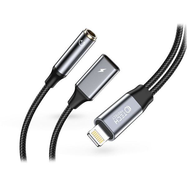 Tech-Protect TP607376 Lightning - 3,5 mm jack + Lightning fekete/szürke adapter Tech-Protect TP607376 Lightning - 3,5 mm jack + Lightning fekete/szürke adapter