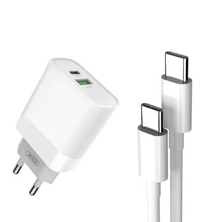 XO L64 USB-A, USB-C hálózati töltő fehér + USB-C - USB-C kábel