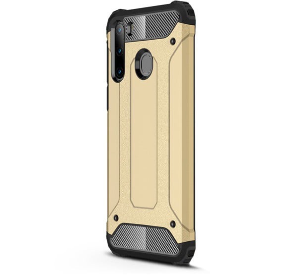 Defender műanyag telefonvédő (közepesen ütésálló, légpárnás sarok, szilikon belső, fémhatás) ARANY [Samsung Galaxy A21 (SM-A210F)]
