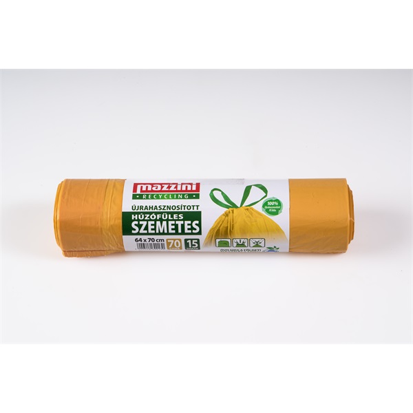 Mazzini húzófüles 70 l/64x70 cm/15 mikr. fehér 15 db/roll háztartási szemeteszsák