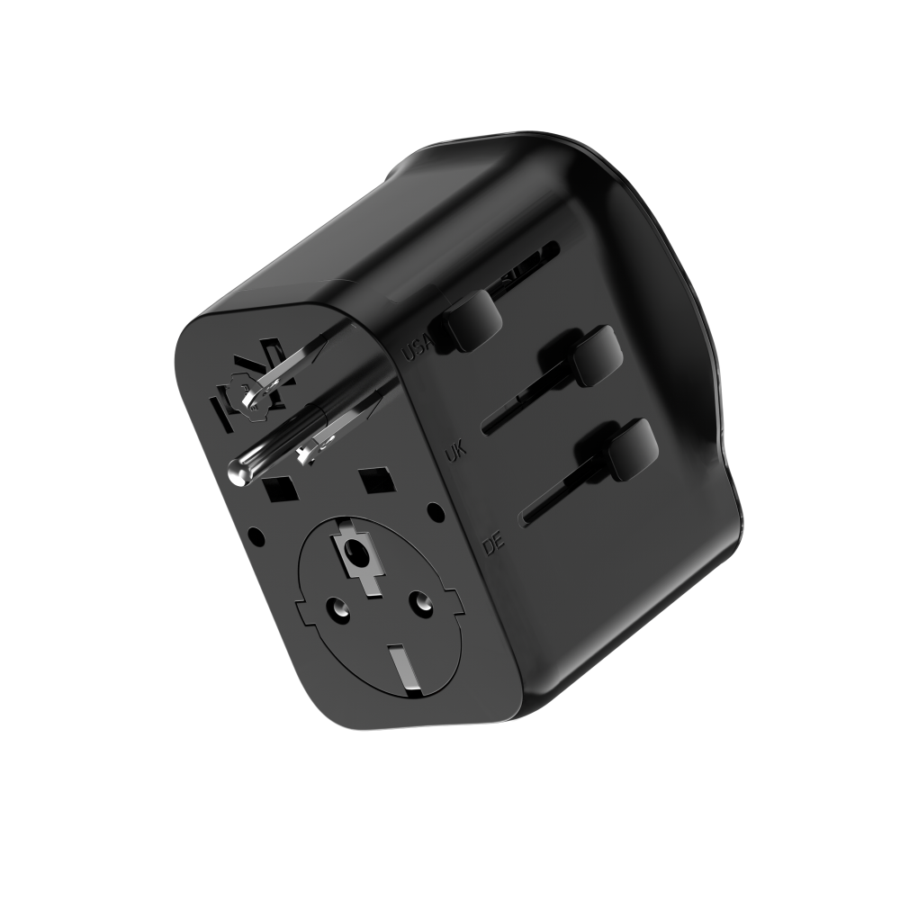 Utazó adapter 20W, 2 USB-C, 1 USB-A UK/CN/EU standard, Fekete