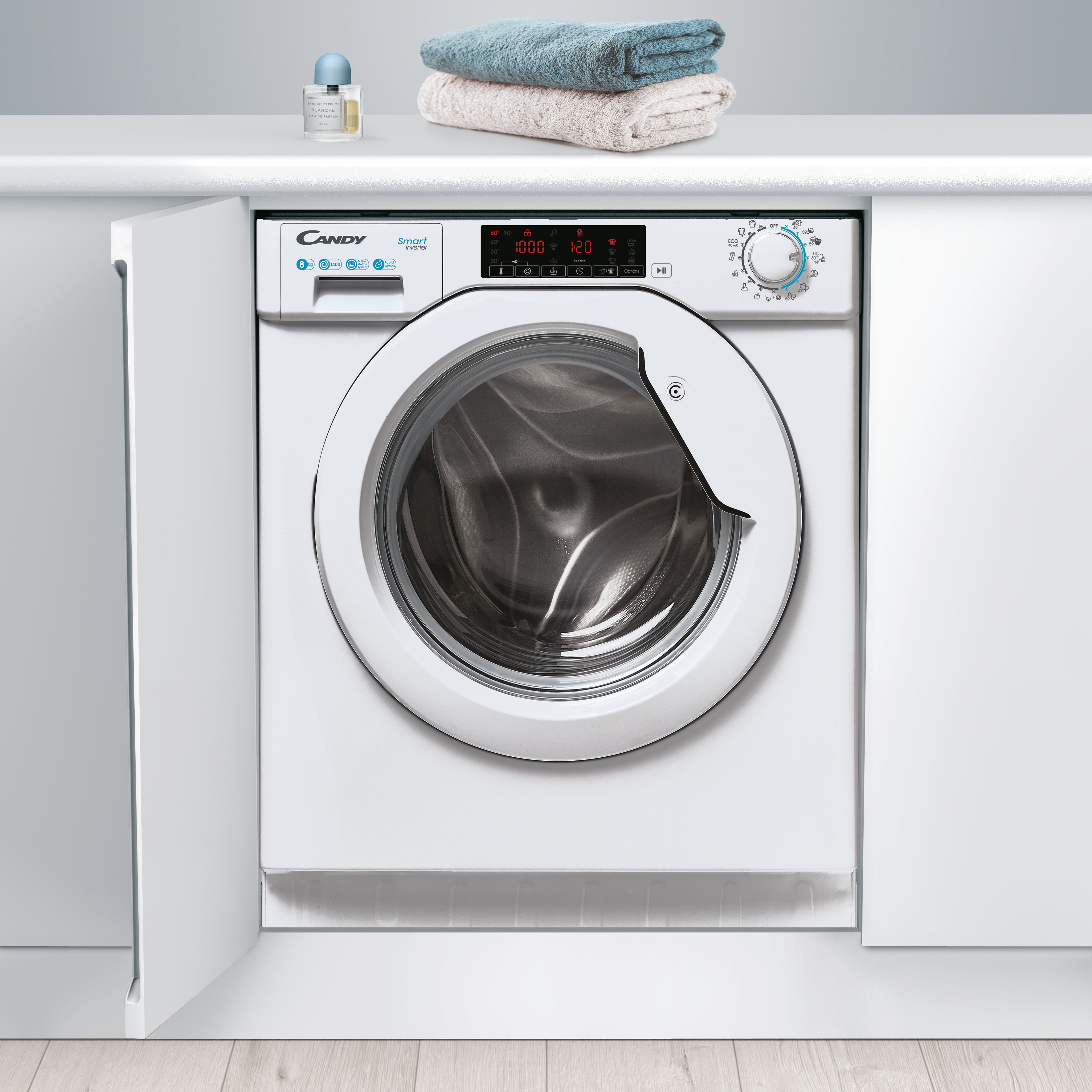 Candy CBW 48TWME-S Beépíthető elöltöltős mosógép – 8 kg, 1400 ford./perc, A Energiaosztály, Smart Inverter, Mix Power System +  