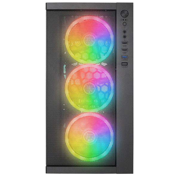 Rampage Számítógépház - VEGA V2 (fekete; üveg; ATX; alsó táp; 4x120mm RGB, 1xUSB3.0 + 2xUSB2.0)