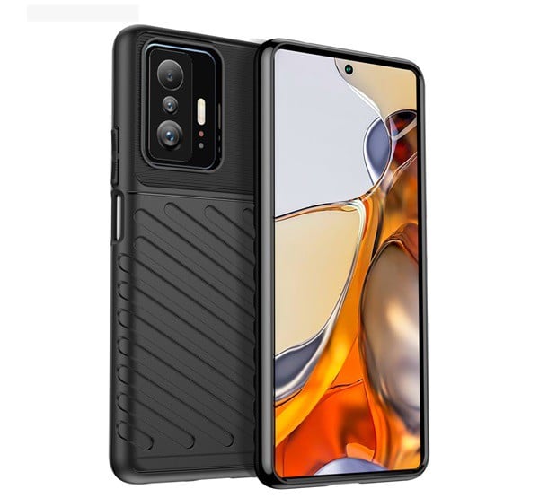 Szilikon telefonvédő (közepesen ütésálló, csíkos, dombor minta) FEKETE [Xiaomi 11T Pro]