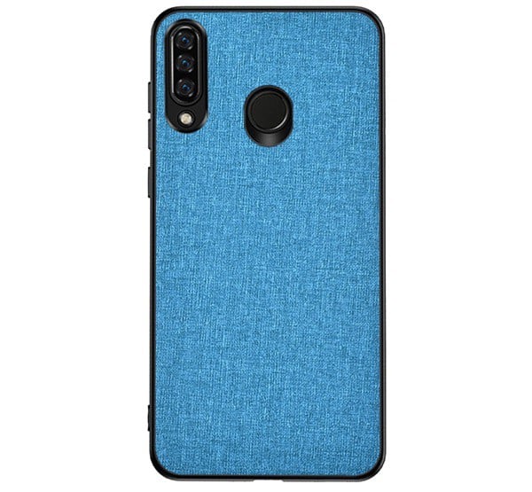 Műanyag telefonvédő (közepesen ütésálló, szilikon keret, textil hátlap) VILÁGOSKÉK [Huawei Y6p]