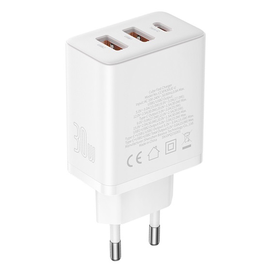 Baseus  2U+C 30W EU Autós töltő Fehér