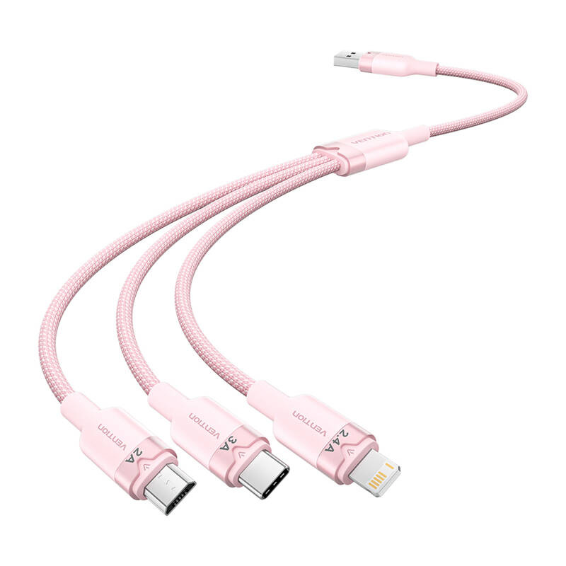 USB 2.0 A-3in1 3A kábel Vention CTPPG 1.5M (rózsaszín) USB 2.0 A-3in1 3A kábel Vention CTPPG 1.5M (rózsaszín)