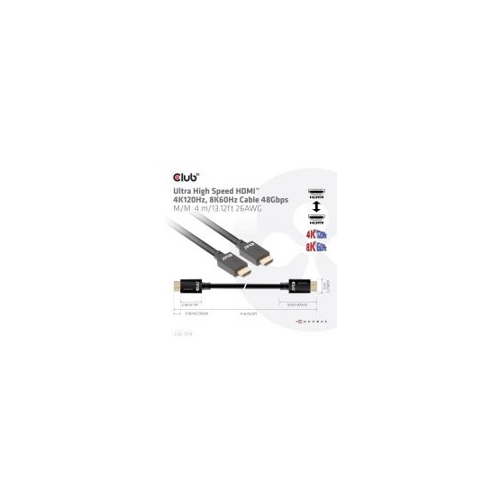  Club3D Ultra High Speed HDMI 4K120Hz, 8K60Hz Cable 48Gbps M/M 4 m  26AWG kábel