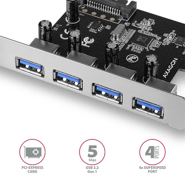 Axagon 4x USB 3.2 Gen1 bővítő kártya PCIe (PCEU-430VL)