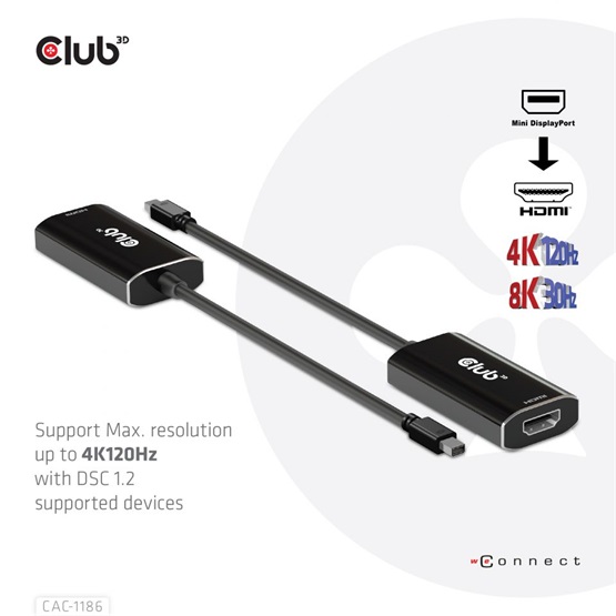  Club3D Mini DisplayPort 1.4 to HDMI 4K120Hz with DSC1.2 Active Adapter M/F