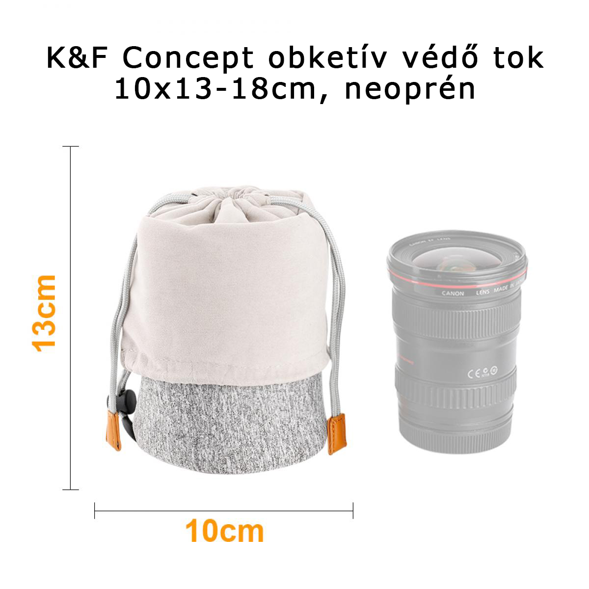 K&F Concept obketív védő tok 10x13-18cm, neoprén, szürke narancs