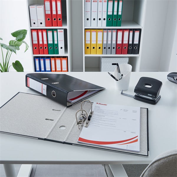 Iratrendező, 75 mm, A4, PP/karton, élvédő sínnel, ESSELTE "Economy", fekete Iratrendező, 75 mm, A4, PP/karton, élvédő sínnel, ESSELTE "Economy", fekete