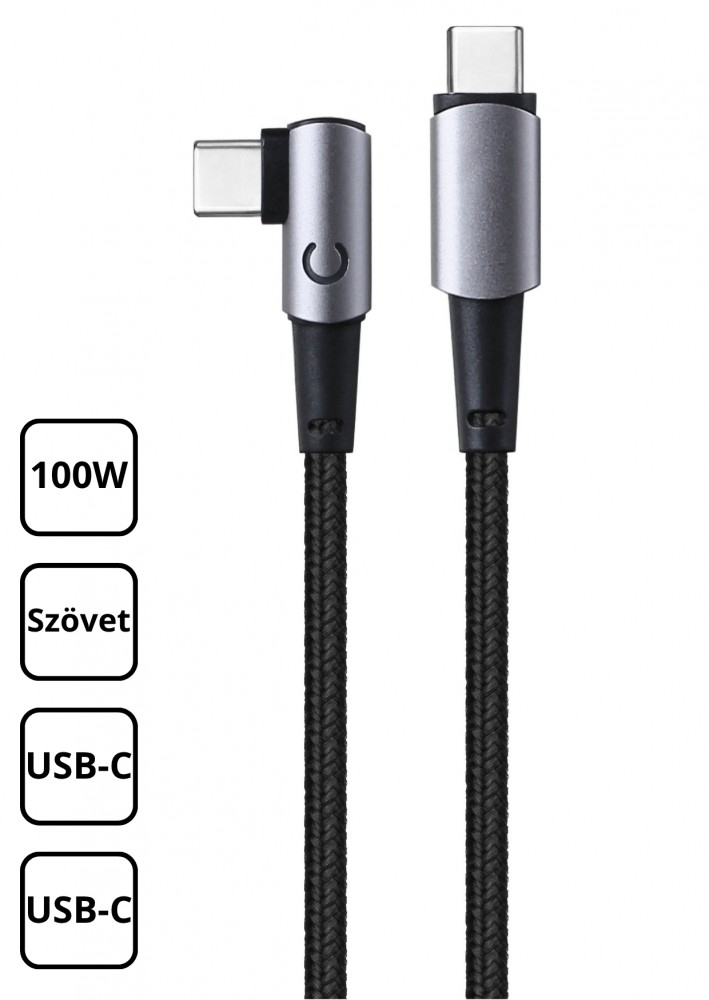 Cellect Szövet adatkábel 100W Type-C - Type-C 2m Fekete