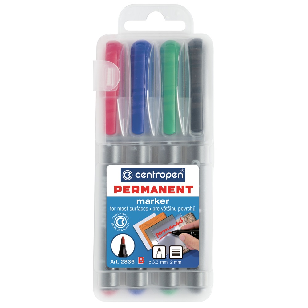 Centropen Alkoholos marker készlet, 2mm, B  2836, 4 különböző szín (628360401)