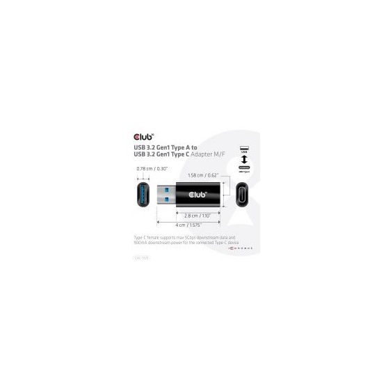   Club3D USB 3.2 Gen1 Type A to USB 3.2 Gen1 Type C Adapter 