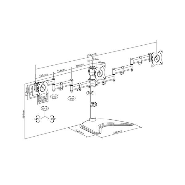 MULTIBRACKETS  M Deskstand Basic Triple 15-27" max.VESA: 100x100 mm  6 kg Asztali állvány  3 képernyős rögzítőkar