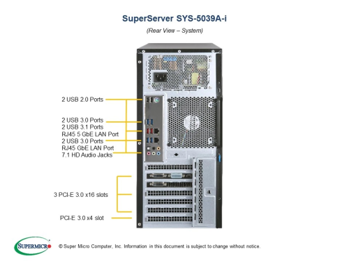 Supermicro SuperServer SYS-5039A-I 1xLGA2066 8RDIMM 900W TOWER