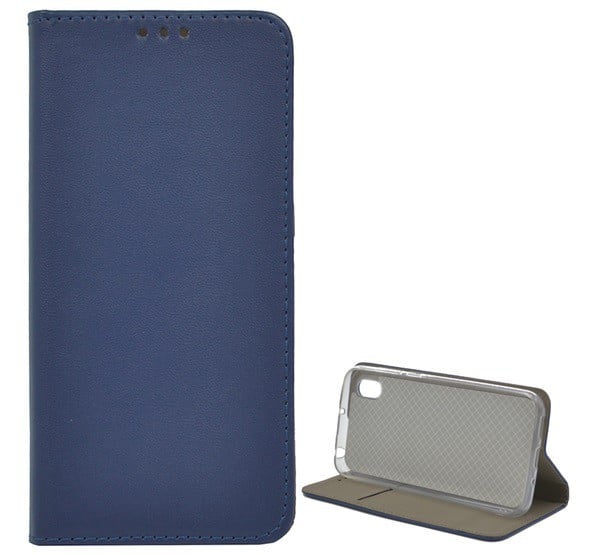 Tok álló, bőr hatású (FLIP, oldalra nyíló, asztali tartó funkció) SÖTÉTKÉK [Honor 8S (2020)]