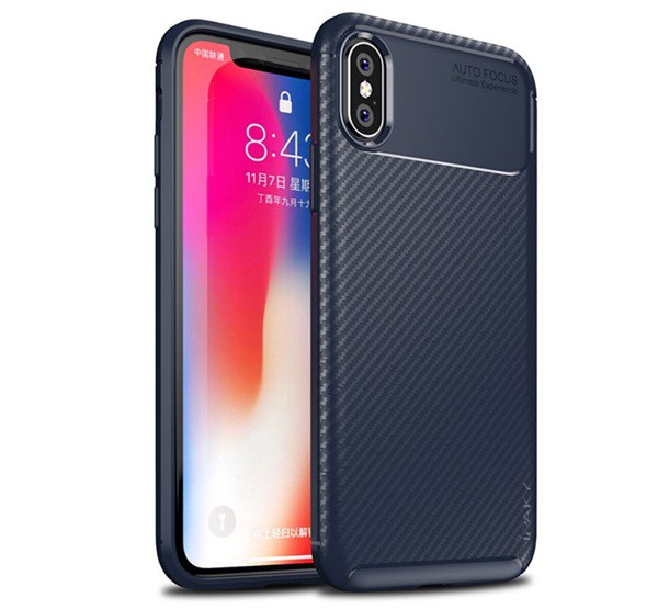 IPAKY szilikon telefonvédő (karbon minta) SÖTÉTKÉK [Apple iPhone XS 5.8]
