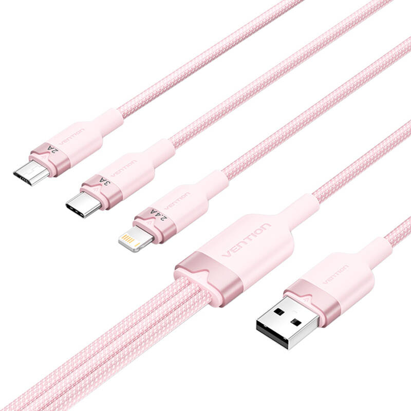 USB 2.0 A-3in1 3A kábel Vention CTPPG 1.5M (rózsaszín) USB 2.0 A-3in1 3A kábel Vention CTPPG 1.5M (rózsaszín)