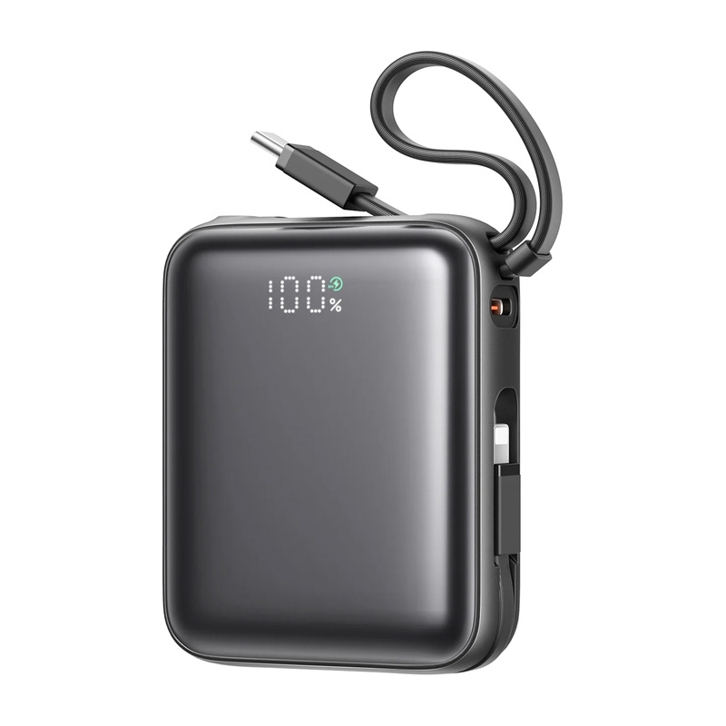 Joyroom Mini PowerBank JR-PBF27 22.5W dupla kábellel 10000mAh Fekete 