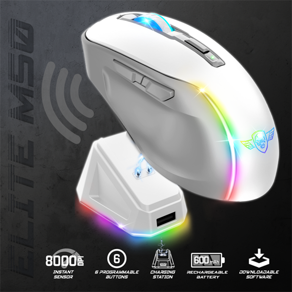 Spirit of Gamer  ELITE-M50 White RGB  Vezeték nélküli Egér Fehér 
