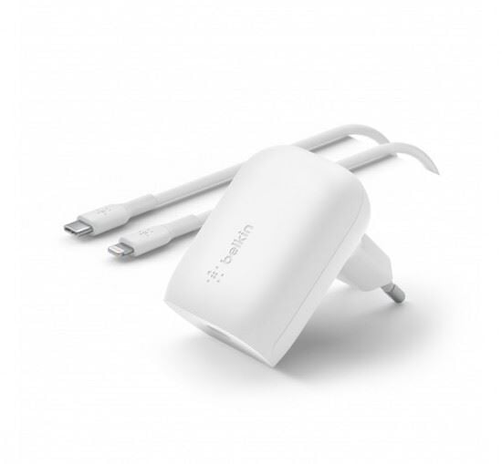 Belkin Boost Chagre PD hálózati gyorstöltő Type-C 30W fehér + lightning kábel (WCA005VF1MWH-B5) Belkin Boost Chagre PD hálózati gyorstöltő Type-C 30W fehér + lightning kábel (WCA005VF1MWH-B5)