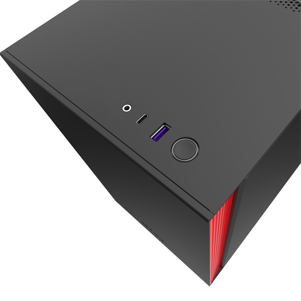NZXT H210 táp nélküli ablakos Mini-ITX ház matt fekete-piros (CA-H210B-BR)