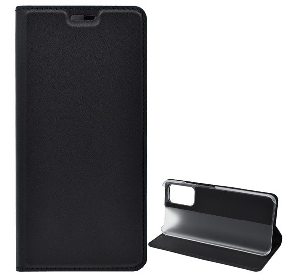 Tok álló, bőr hatású (FLIP, oldalra nyíló, asztali tartó funkció) FEKETE [Xiaomi Redmi 9T]