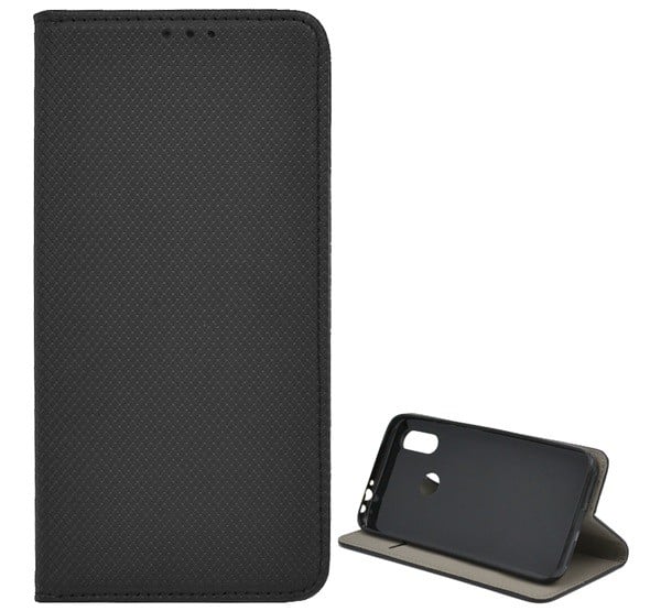 Tok álló, bőr hatású (FLIP, oldalra nyíló, asztali tartó funkció, rombusz minta) FEKETE [Xiaomi Redmi 7 (Redmi Y3)]