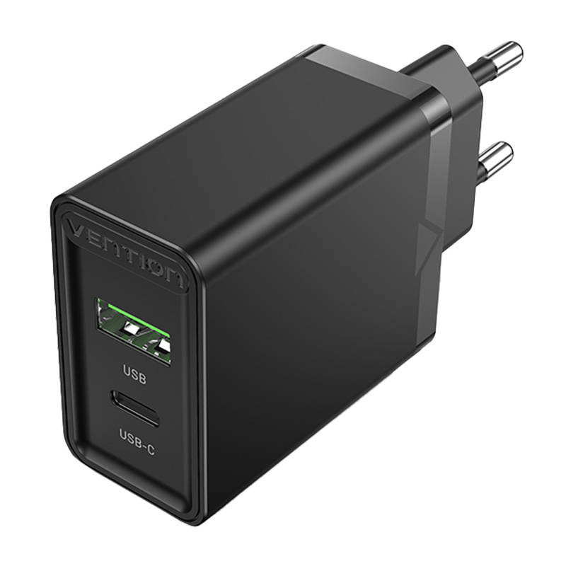 Wall charger EU USB-A(18W), USB-C(20W) Vention FBBB0-EU, 2.4A, PD3.0 (black) Wall charger EU USB-A(18W), USB-C(20W) Vention FBBB0-EU, 2.4A, PD3.0 (black)