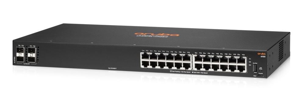 HPE Aruba 6100 24 port LAN + 4 port SFP+ PoE switch (JL678A) HPE Aruba 6100 24 port LAN + 4 port SFP+ PoE switch (JL678A)