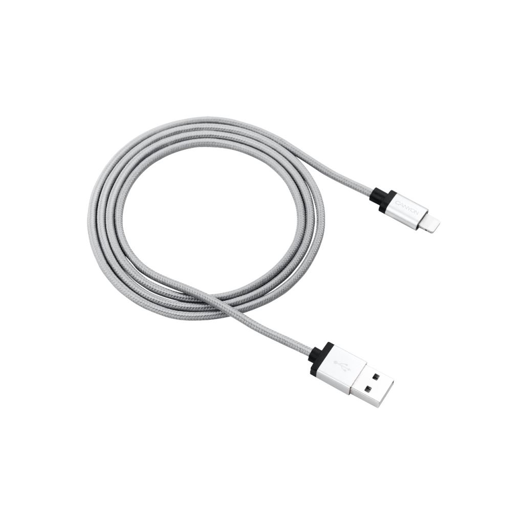 Canyon CNS-MFIC3DG USB-Lightning fonott burkolatú kábel ezüstszínű