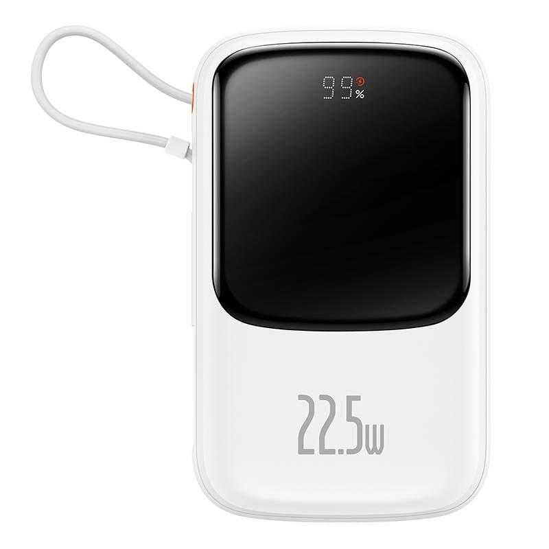 Baseus Qpow Pro Powerbank USB-C kábellel USB-C USB 10000mAh 22.5W fehér (PPQD060302) Baseus Qpow Pro Powerbank USB-C kábellel USB-C USB 10000mAh 22.5W fehér (PPQD060302)