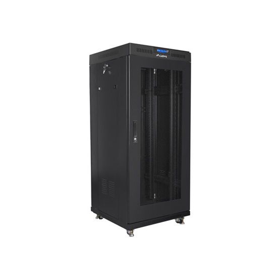 Lanberg 19" szabadon álló rack szekrény 27U/600X600 perforált ajtó  lapraszerelt  LCD kijelző Fekete V2
