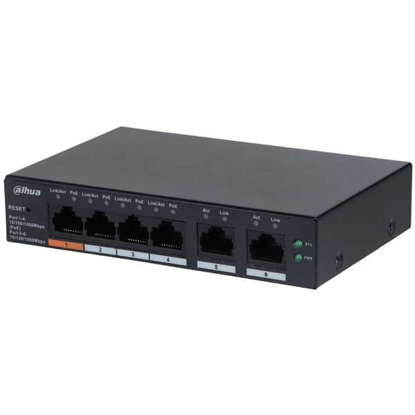 Dahua CS4006-4GT-60 Cloud Menedzsment 4x1Gbps PoE  + 2x 1Gbps uplink, 60W  PoE switch