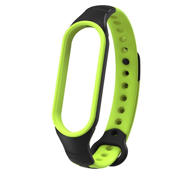 Pótszíj (szilikon, lyukacsos, légáteresztő, 15 mm, speciális) FEKETE / ZÖLD [Xiaomi Mi Band 6 ]
