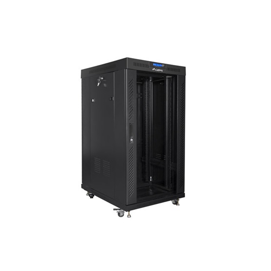 Lanberg 19" szabadon álló rack szekrény 22U/800X1000 üvegajtó  lapraszerelt LCD kijelző Fekete V2