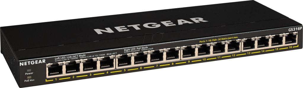 Netgear 16 portos gigabit switch (GS316P-100EUS) Netgear 16 portos gigabit switch (GS316P-100EUS)