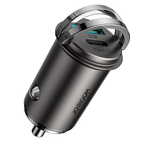 JOYROOM autós töltő USB aljzat / Type-C aljzat (5V / 4500mA, 45W, PD gyorstöltés támogatás) SÖTÉTSZÜRKE (C-A35)
