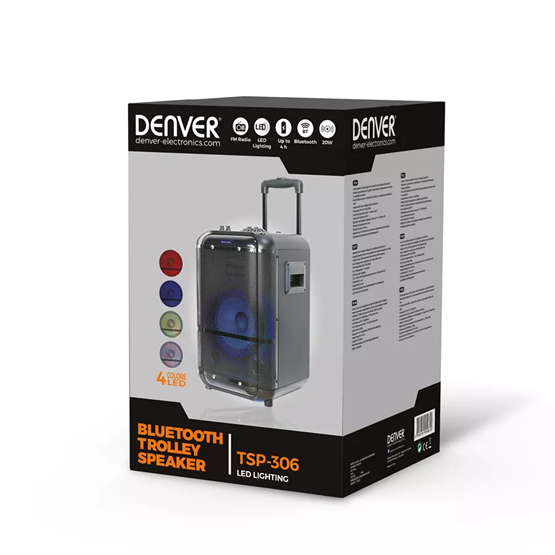 Denver TSP-306 Beépített LED világítással Bluetooth kerekes hangszóró