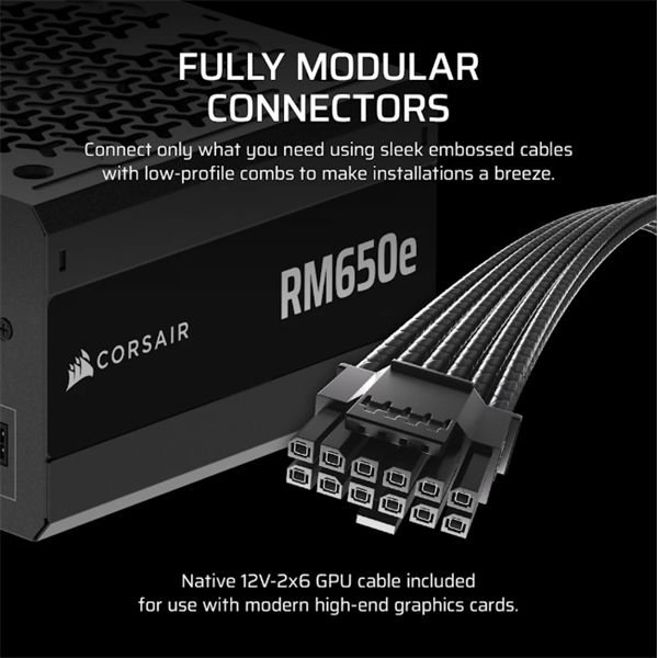 CORSAIR Moduláris RM650e 650W 12cm  ATX 3.1 PCIe 5.1  BOX  Cybenetics Gold Tápegység 