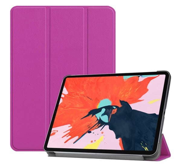 Tok álló, bőr hatású (aktív FLIP, oldalra nyíló, TRIFOLD asztali tartó funkció) LILA [Apple IPAD Pro 12.9 (2018)]