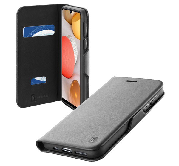 CELLULARLINE BOOK CLUTCH tok álló, bőr hatású (FLIP, oldalra nyíló, bankkártyatartó funkció) FEKETE [Samsung Galaxy A42 5G (SM-A425F)]