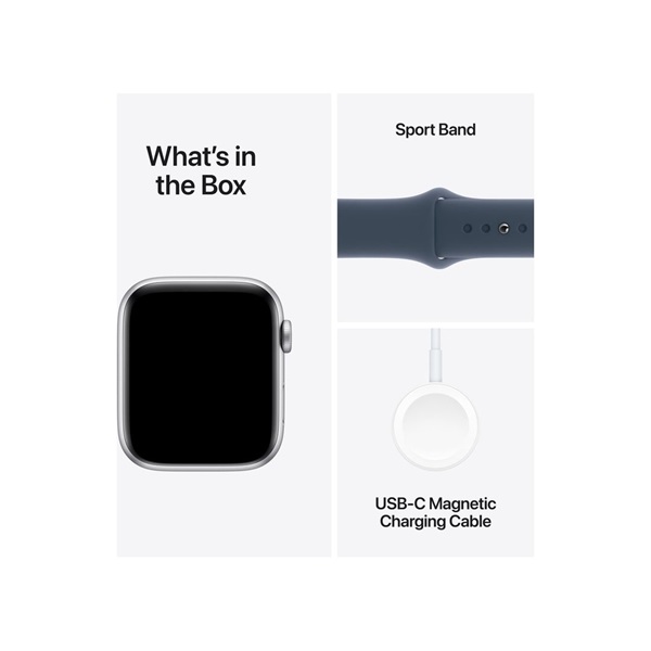Apple Watch SE2 GPS (44mm) ezüst alumínium tok kék sport szíj (S/M) okosóra Apple Watch SE2 GPS (44mm) ezüst alumínium tok kék sport szíj (S/M) okosóra